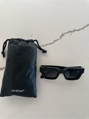 Off-White Black Chunky Rectangular Sunglasses with Branded Pouch